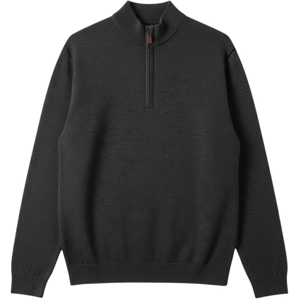 Beretta Quarter Zip Sweater Mens XL Charcoal Gray Solid 100% Merino Wool NWT